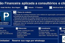 Prezados Dentistas, Gestores e Acadêmicos. A PenseFar realizará um curso para reflexão, diagnóstico e planejamento financeiro pessoal e de consultórios e clínicas. Estamos no momento de avaliar 2015 e ter o pensamento estratégico para 2016. Atenção para esta parceria poderosa com a Dental Cremer. Um VALE COMPRAS de R$ 200,00 para todos inscritos. São 20 vagas apenas. Garanta sua vaga via whatsapp ou in box!!