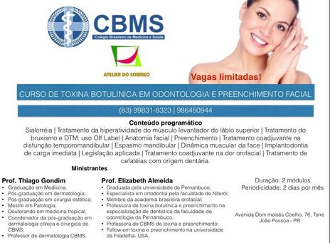 Curso de toxina botulínica para dentistas.dias 09 e 10 de outubro