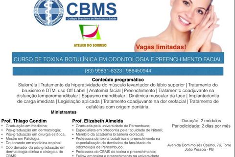 Curso de toxina botulínica para dentistas.dias 09 e 10 de outubro