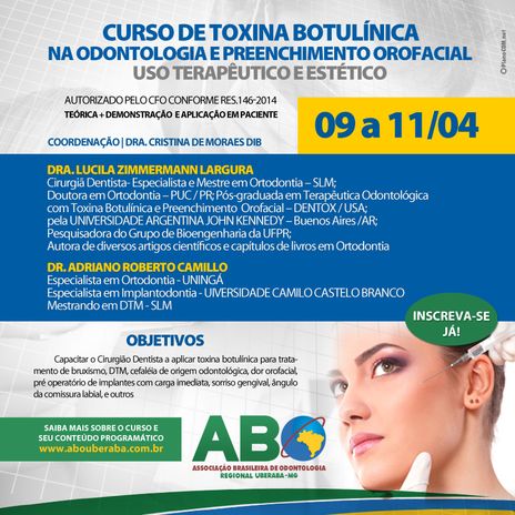 Curso de Toxina Botulínica na Odontologia e Preenchimento Orofacial- Uso Terapêutico e Estética